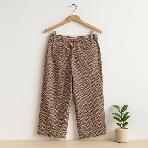 Halogen Plaid Wide Leg Crop Pants Brown Purple Stretch Size 4P Workwear - Picture 12 of 12